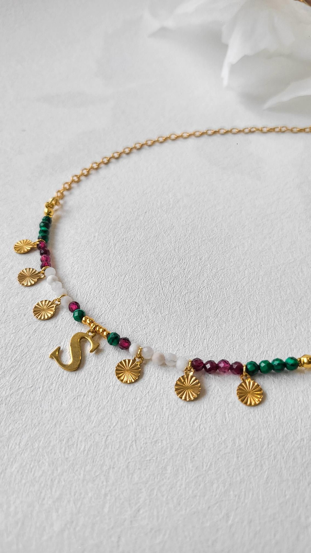 Collier Malachite, Grenat & Pierre de Lune – Force & Clarté - Personnalisable