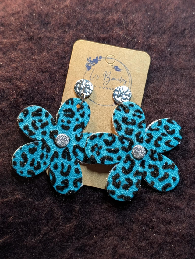 Boucles d'oreilles Marguerite léopard turquoise m600