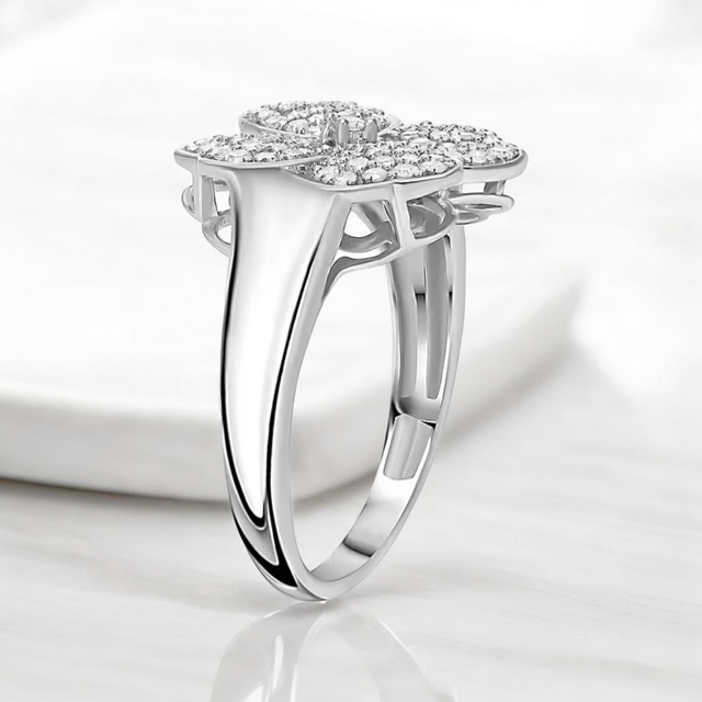 Natural African Diamonds & Platinum Filled Clover Ring.