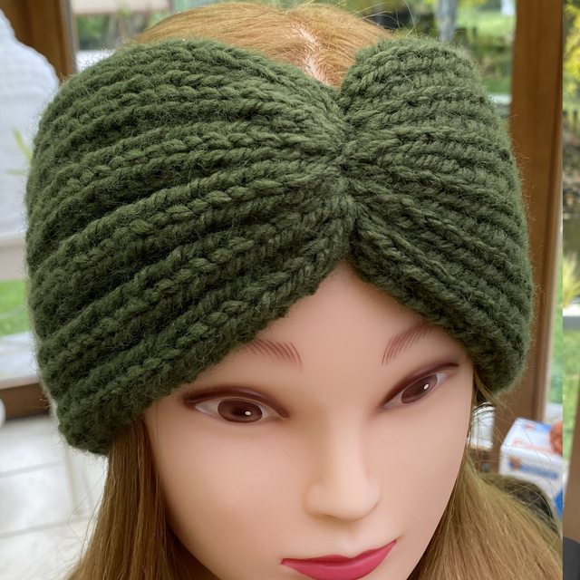 Bandeau large laine Kaki