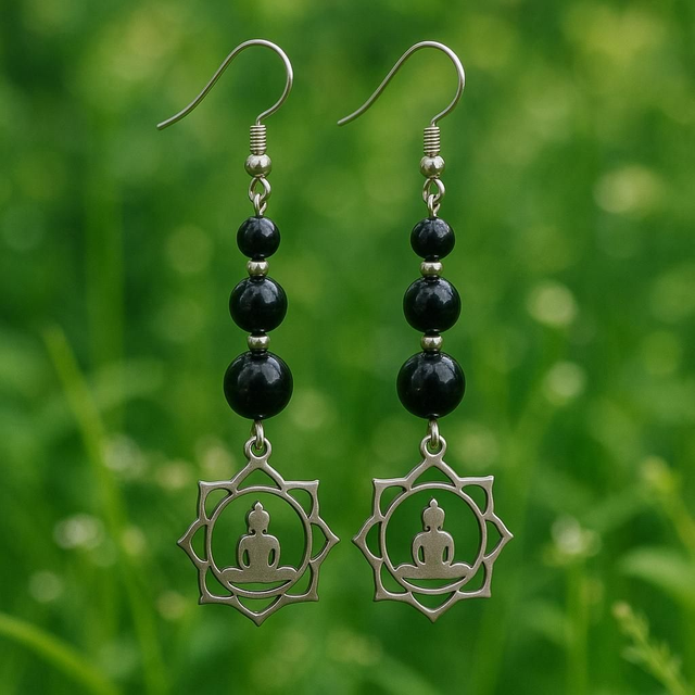 Boucles d'oreilles Obsidienne Œil Céleste - Protection &amp; Ancrage