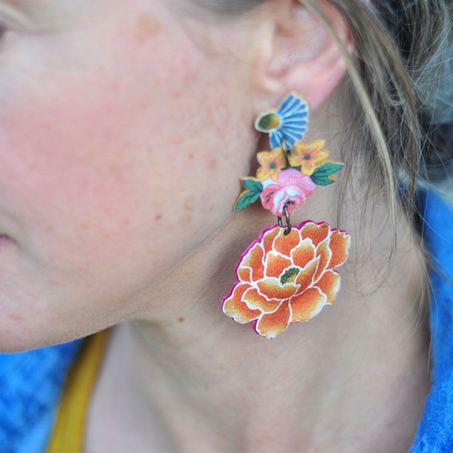 Boucles d'Oreilles PIVOINE et Bouquet Ocre