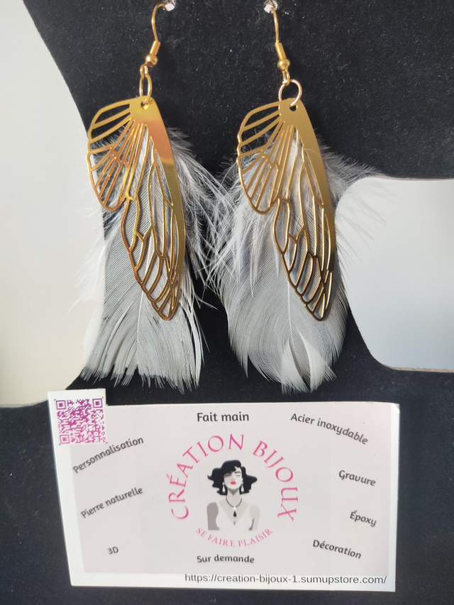 Boucle d'oreille aile et plume