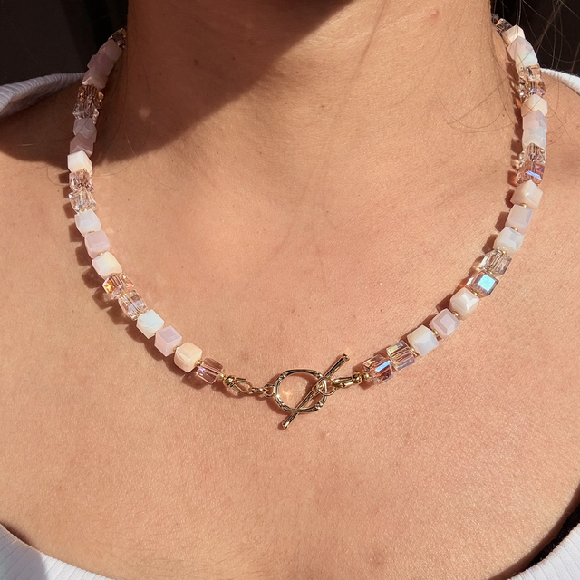 CELINE - Blush & Iridescent Beaded Toggle Necklace