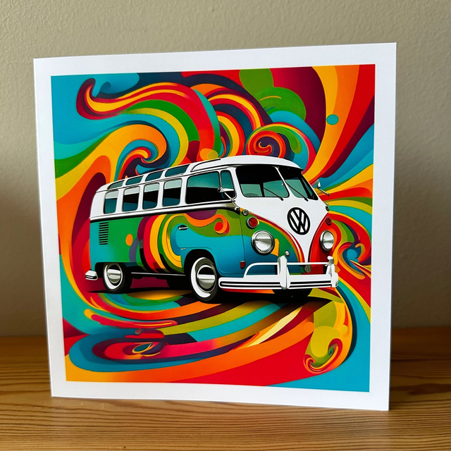 Classic VW Microbus Pop Art Greeting Card – Retro Van Lovers Gift, Colourful &amp; Fun Card for Birthdays, Anniversaries, or Any Occasion!