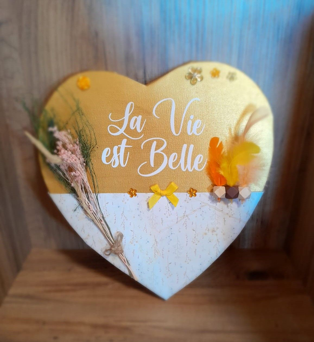 ✨ Cadre &quot;La vie est belle&quot; en forme de cœur ✨Doré✨