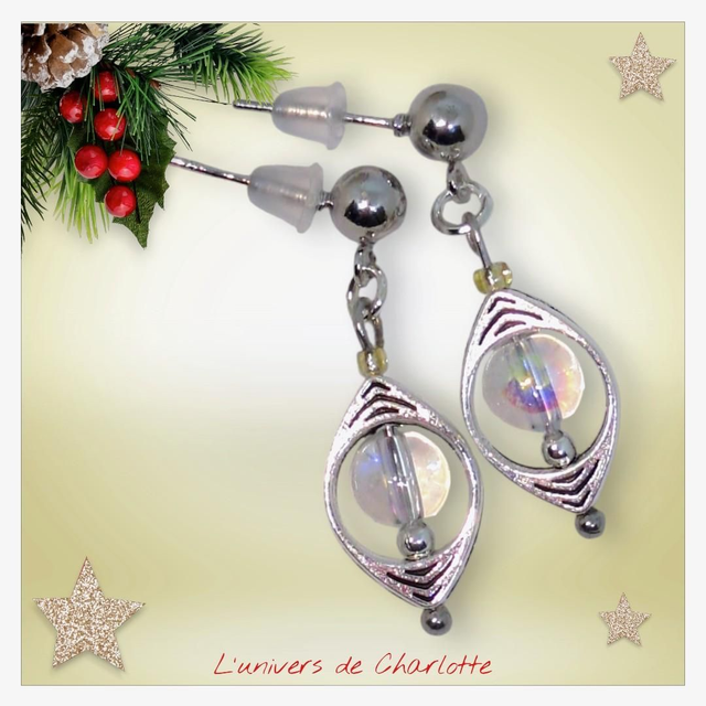 Boucles d'oreilles "Cristal de roche" argentée BO-202