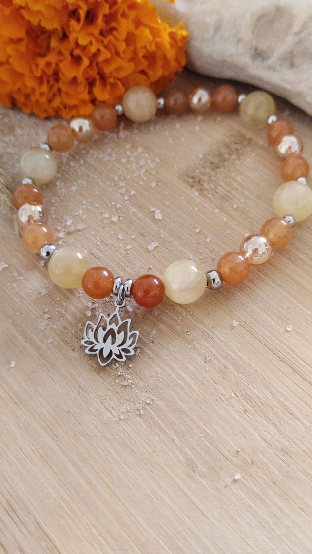 Bracelet "Joie de vivre" Calcite, Aventurine et Quartz Aura