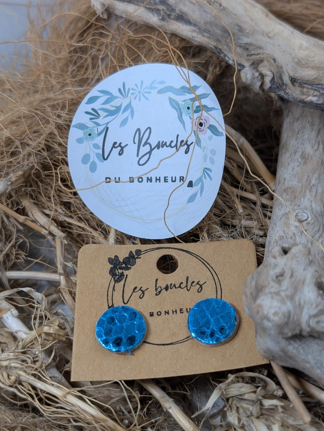 Boucles d'oreilles puces bleu métallisé pu057
