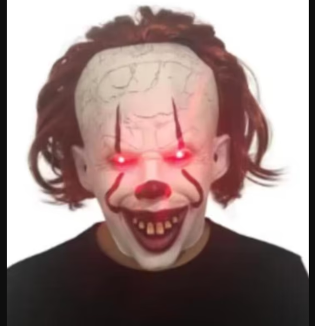 Horror full face latex masker Pennywise met LED