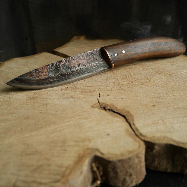 Couteau forgé en damas cuivre.
