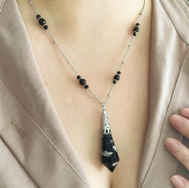 Collier goutte pendule argenté 