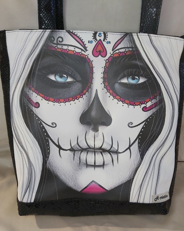 sac cabas simili cuir tête de mort
