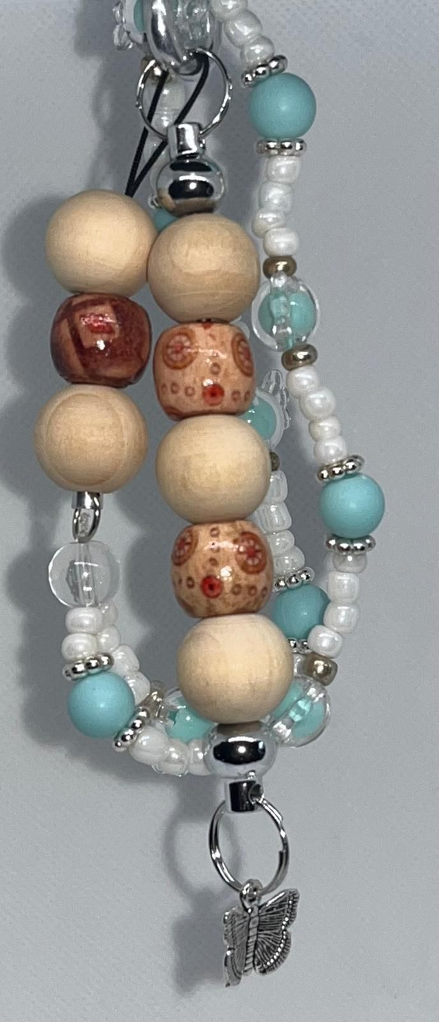 Bijoux de sac, Porte clé - Perles en bois - Bonbon - Papillons