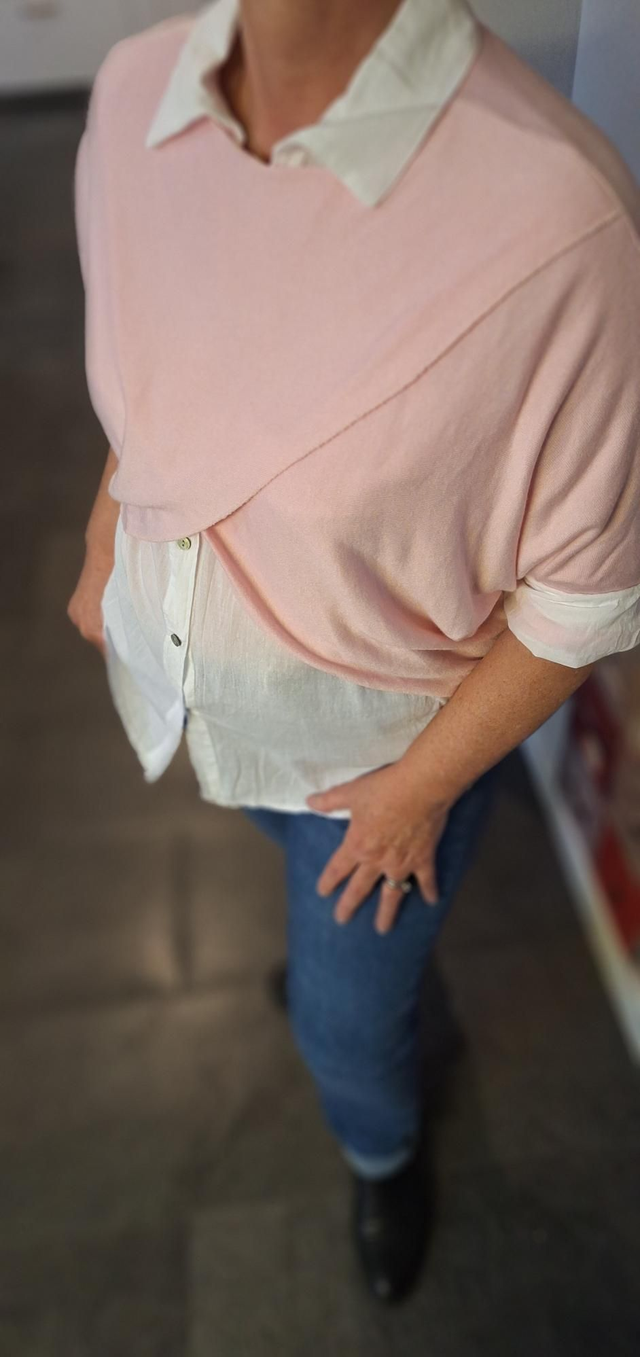 pull chemise 2 en 1 rose
