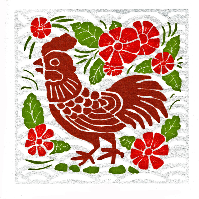 Chicken in the flower garden