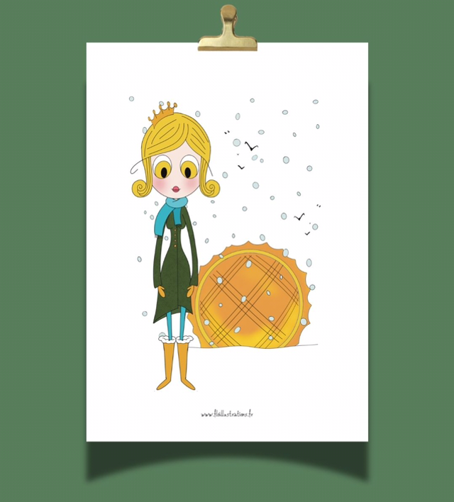 Jour d'épiphanie - Personnage sous la neige devant une galette des rois