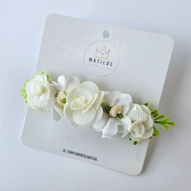 Cintillo Bebe - Flores Blancas / Hojas Verdes