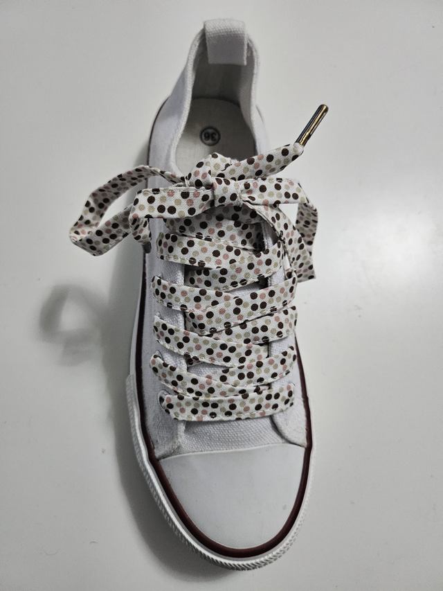Lacets en tissu fait main - pois rose marron