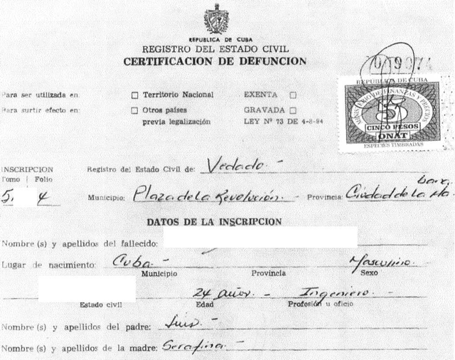 Acte de décès (Certification de Defunción)