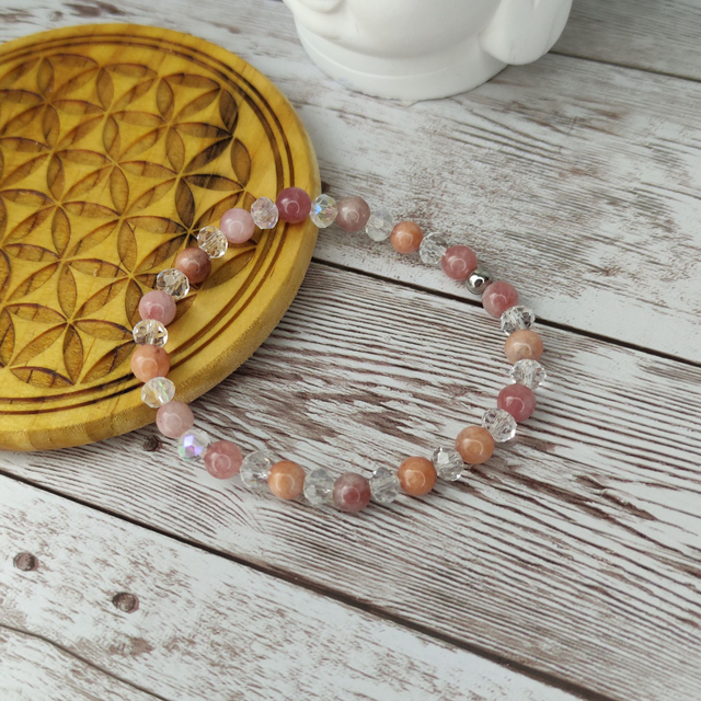 Bracelet &quot;Pierre de Soleil et cristal&quot;