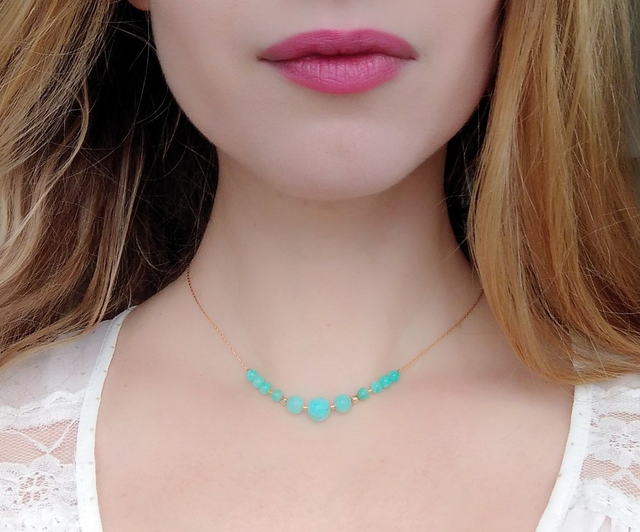 Eva - Collier court et fin en amazonite