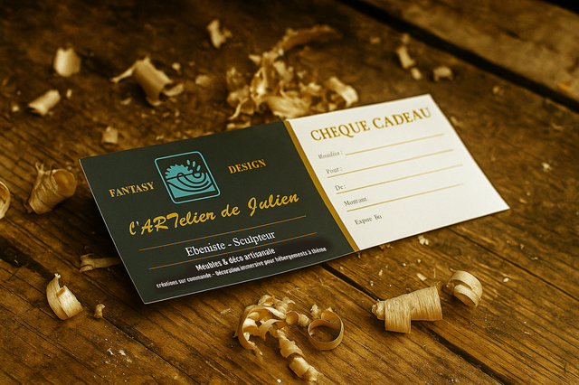 Idée cadeau artisanale : offrez un  chèque cadeau l'Artelier de Julien
