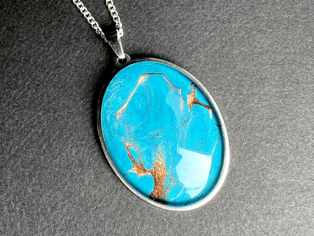 Large Turquoise &amp; Bronze Fluid Art Necklace