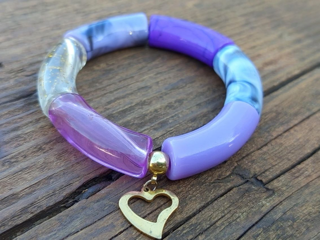 Bracelet jonc perles tubes incurvées Mohana Bakain coeur