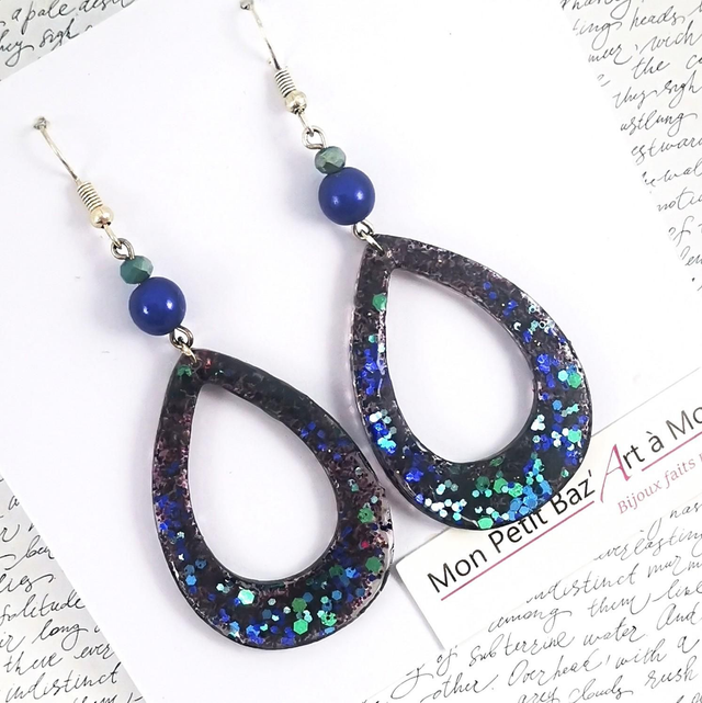 Boucles d'oreilles Gouttes V4 bleu vert 