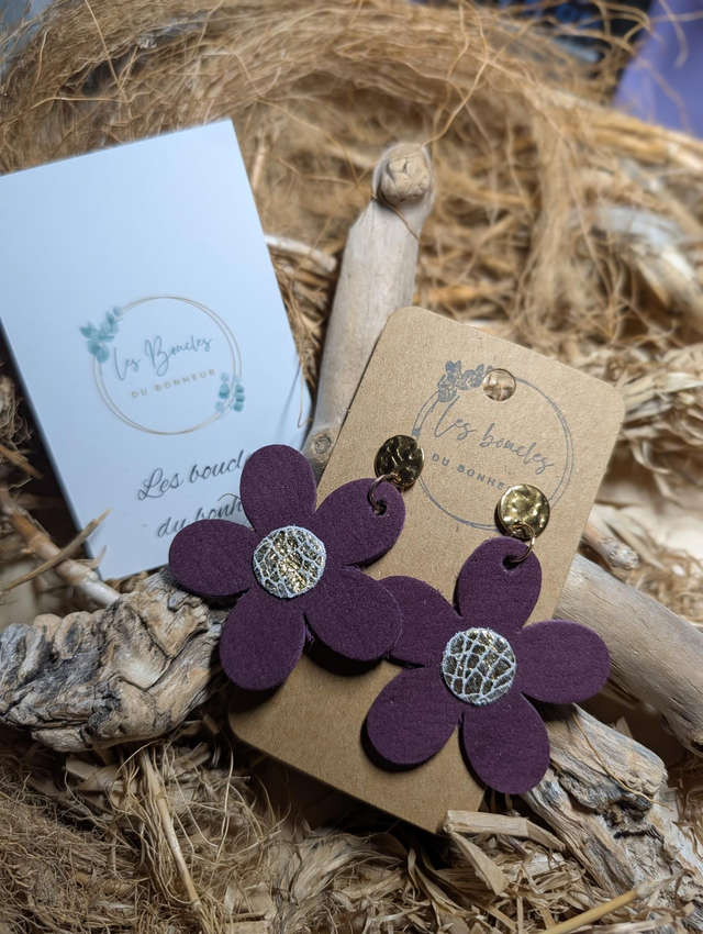 Boucles d'oreilles Baby Marguerite prune bm064