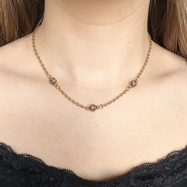 Collier Perla - motif léopard brun 