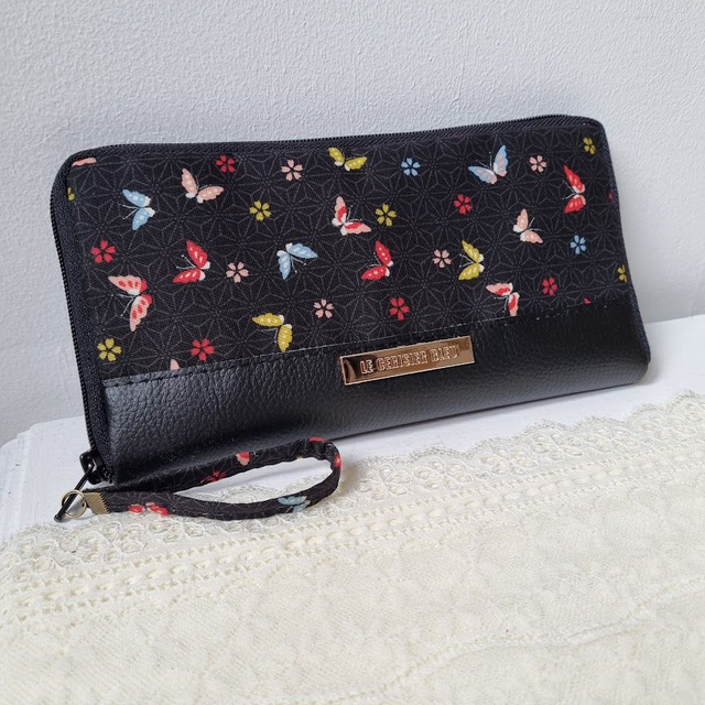 Portefeuille long zippé "Mei" simili cuir noir