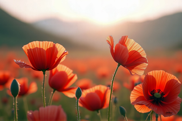 Tableau Coquelicots 🌺 | Paysage Onirique & Naturel – Art Mural Apaisant 🎨