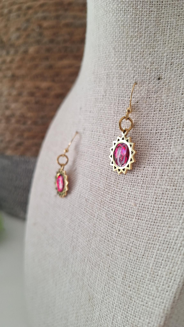 Boucles d&#039;oreilles soleils paillettes roses