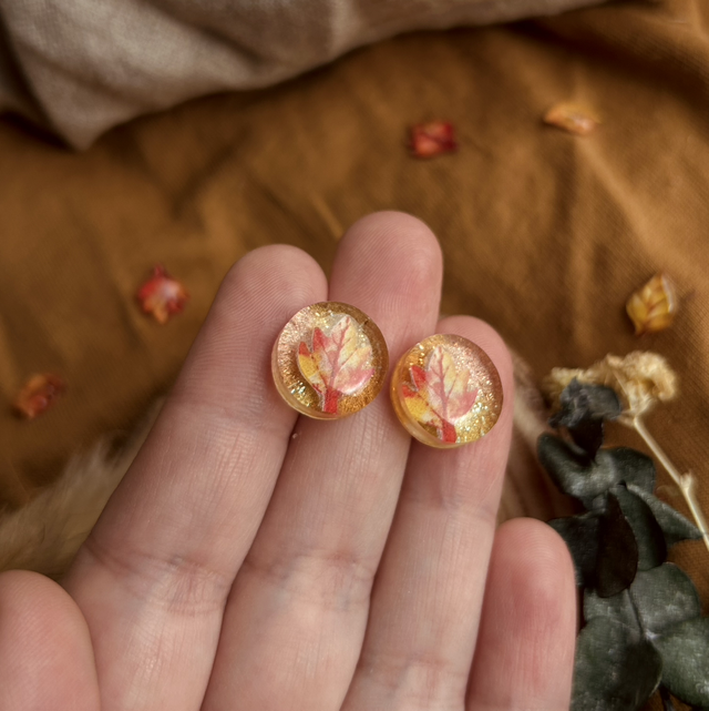 Autumn Leaf Stud Earrings - Pastel & Red Leaves