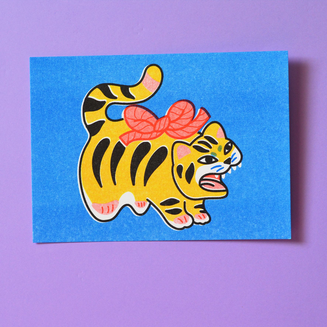 Carte postale RISO série mini jouets folklorique du Japon : Tora 