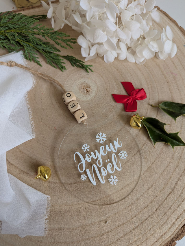 Boules de Noël - Joyeux Noël &amp; Prénom en bois