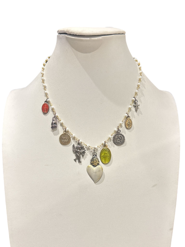Collana con cuore bianco piccolo multicharms