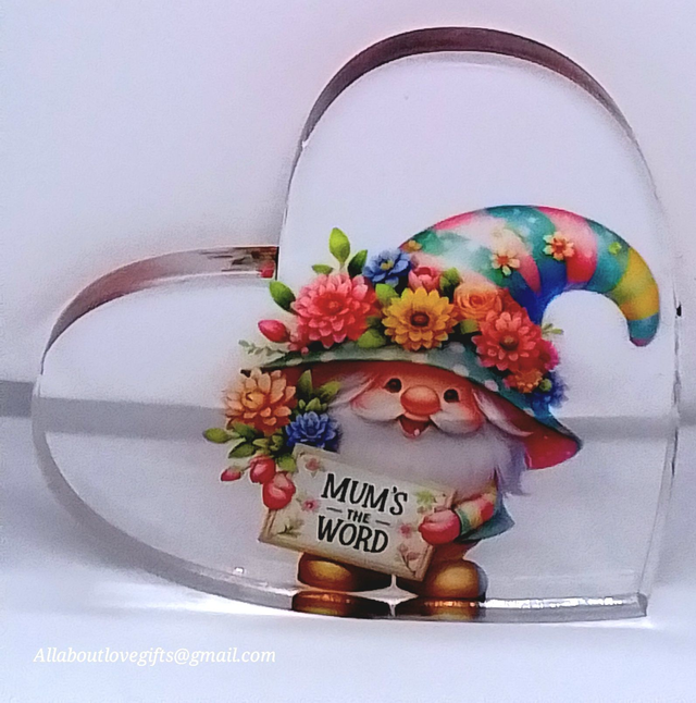 Mum Acrylic Freestanding Heart Shaped Plaque Hand Crafted.