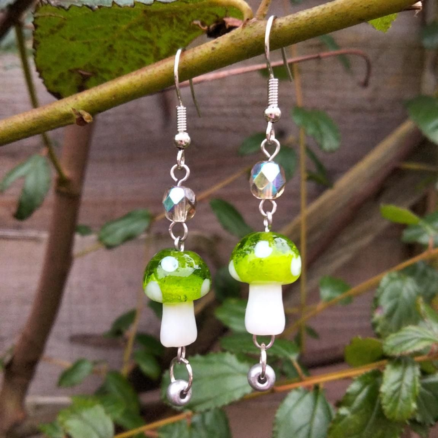 Green Mushroom Earrings 