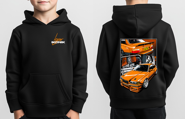 KIDS Premium Black Hoodie | BMW E36 - Orange