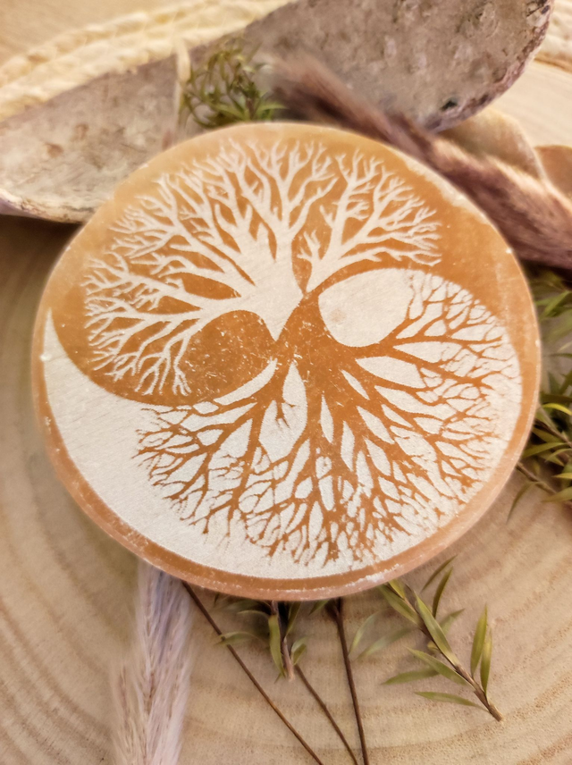 Plaque Sélénite orange Arbre de vie 