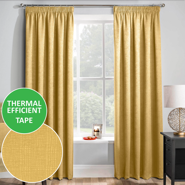 Enhanced Living Matrix Ochre Thermal Room Darkening Readymade Pencil Pleat Curtains