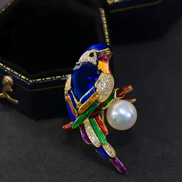 Fashion Parrot Pearl and Rhinestone Brooch