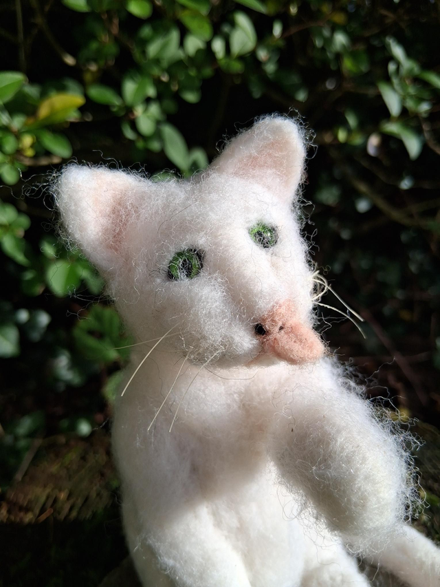 Needle Felt Cat in White: The Wash