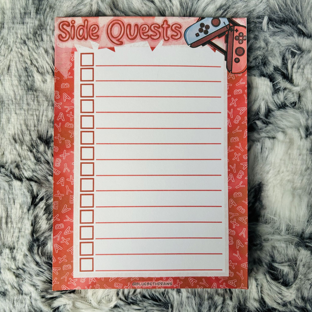 Side Quests Checklist Gaming Console NS Controller A6 Notepad