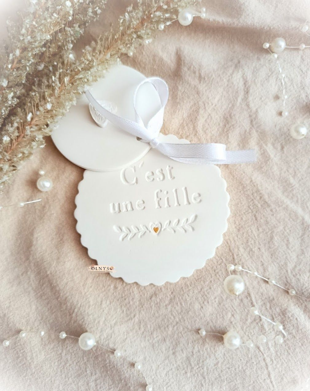 Médaillon en argile personnalisable / Naissance Bébé Fille Garçon ~ Gender Reveal