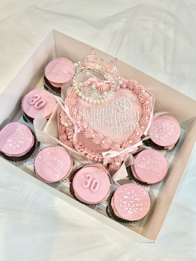 Heart &amp; Crown Bento Birthday Cake &amp; Cupcakes