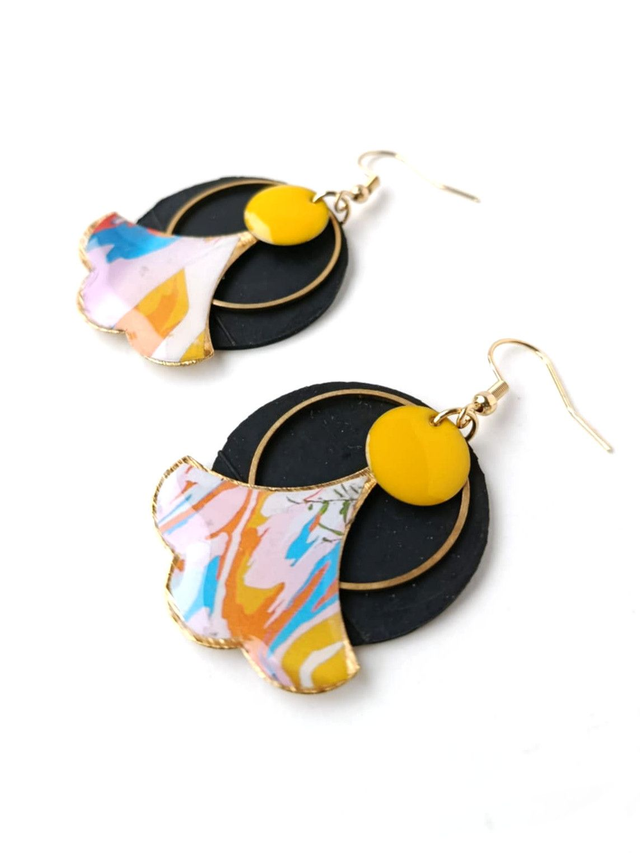 Boucles d'oreilles Upcyclées en Chambre à Air et Papier Recyclés - Bohèmes